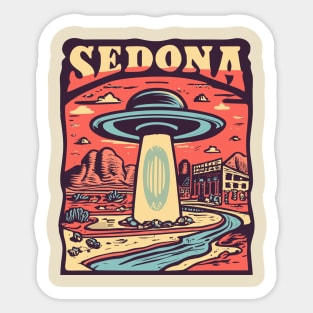 Vintage Retro Sedona UFO Art - Quirky Extraterrestrial Illustration Sticker